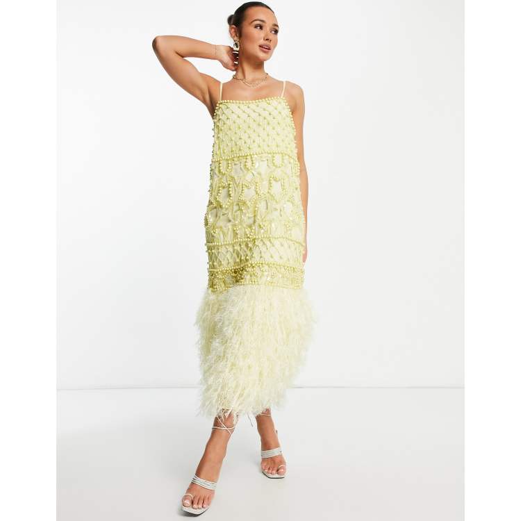 asos edition bird embellished smock midi dress ASOS EDITION organza smock midi dress with floral embroidery in pink