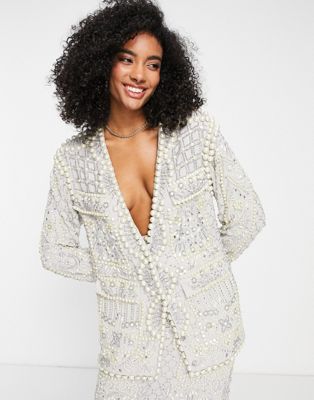 ASOS EDITION pearl embellished jacket in silver | ASOS