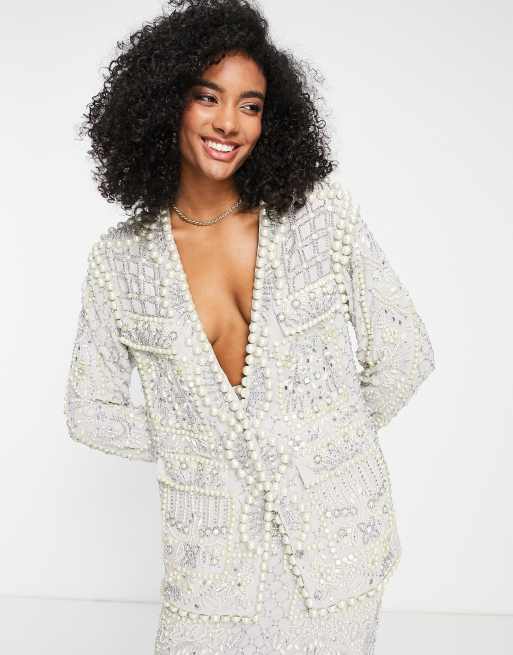 Asos design pearl cheap embellished jacket