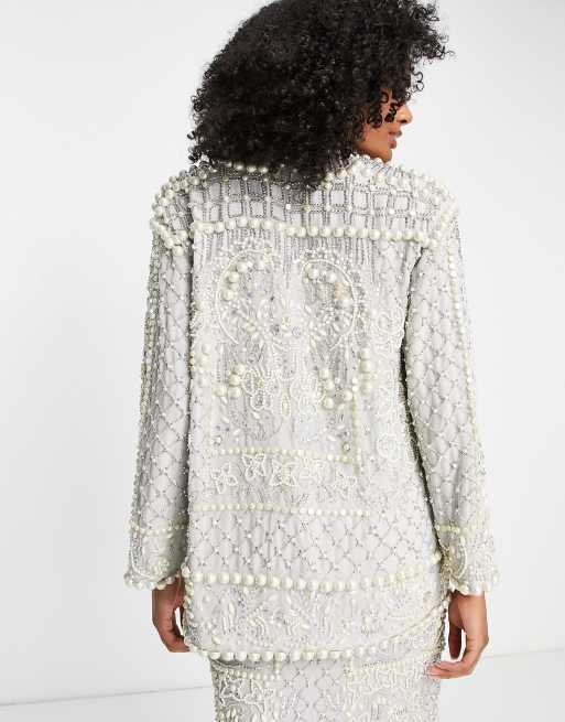 ASOS EDITION pearl embellished jacket in silver