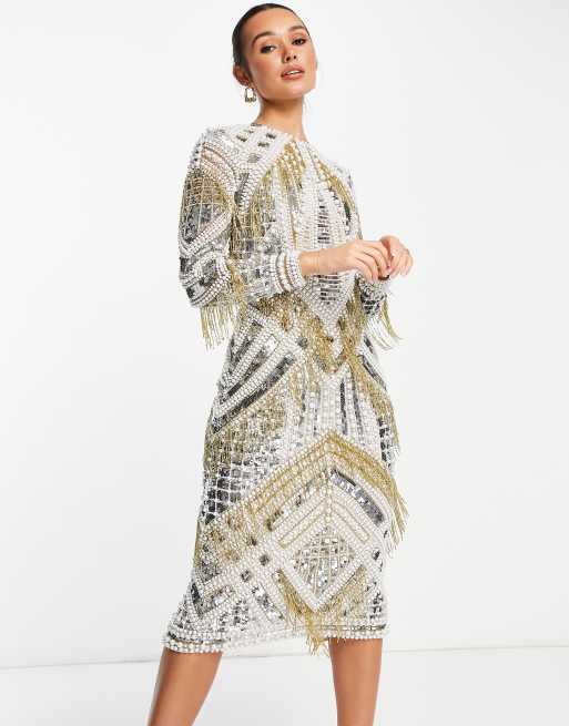 Asos pearl shop embellished dress