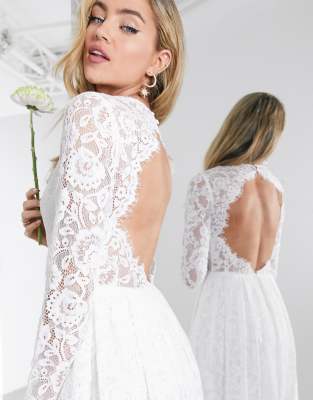 ASOS EDITION Penelope V neck lace wedding dress with open back