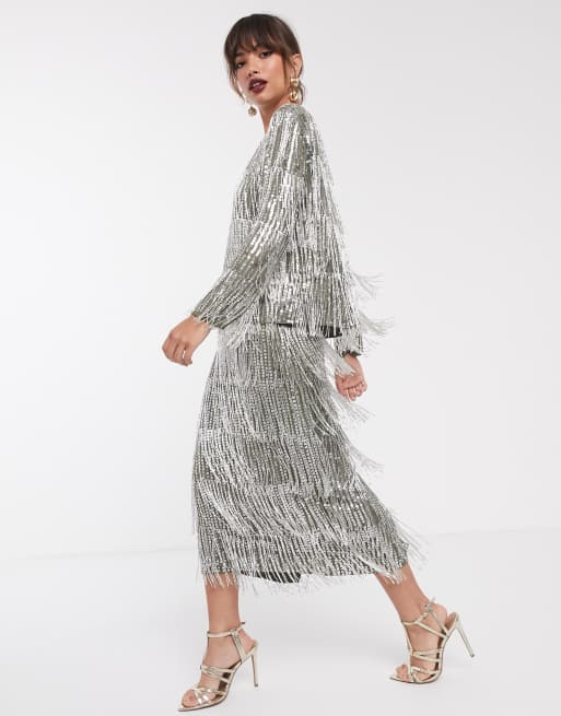 ASOS EDITION – Topp med paljetter, fransar och öppen rygg, del av set, 2 av 3