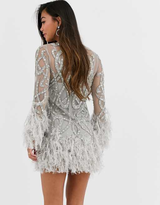 Crystal embellished cheap mini dress