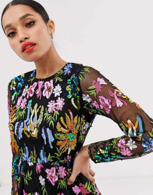 ASOS EDITION Petite embroidered and beaded mini dress with peplum hem, 3 of 4