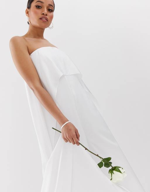 ASOS Bridal Jumpsuit In Bonded Satin With Bow Detail in White