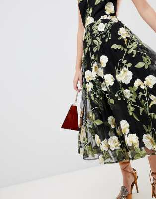 asos design embellished halter midi dress with floral embroidery