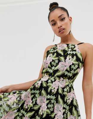 asos edition petite halter neck embroidered midi dress