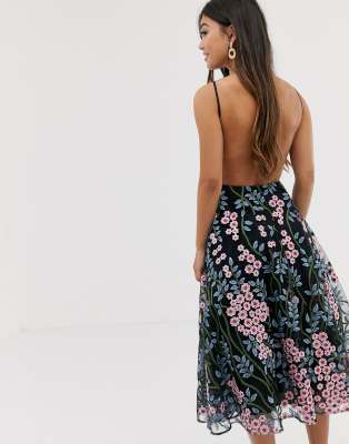 asos edition petite halter neck embroidered midi dress