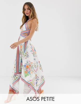 asos edition scarf print halter midi dress with cutout sides