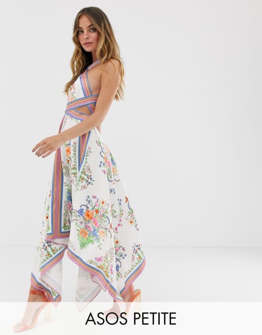 Asos edition scarf print halter midi dress with cheap cutout sides