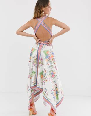 Asos edition scarf print halter midi dress with store cutout sides