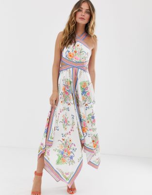 Asos edition scarf print halter midi dress with cutout sides online