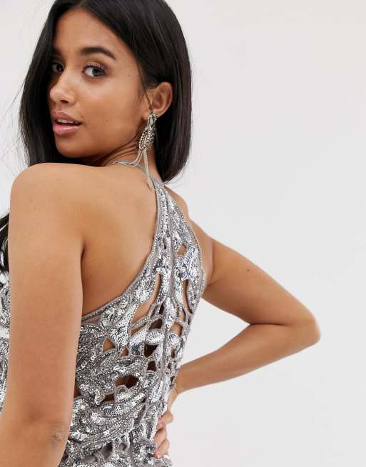 Asos edition sequin cutwork cami midi dress with clearance fringe