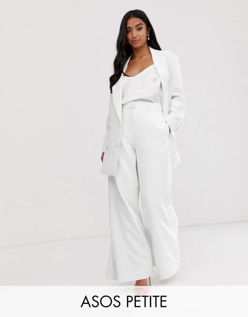 ASOS EDITION Petite double breasted jacket & wide leg pants in white