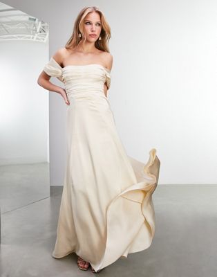 ASOS EDITION Phillipa satin ruched bodice off shoulder bardot wedding dress