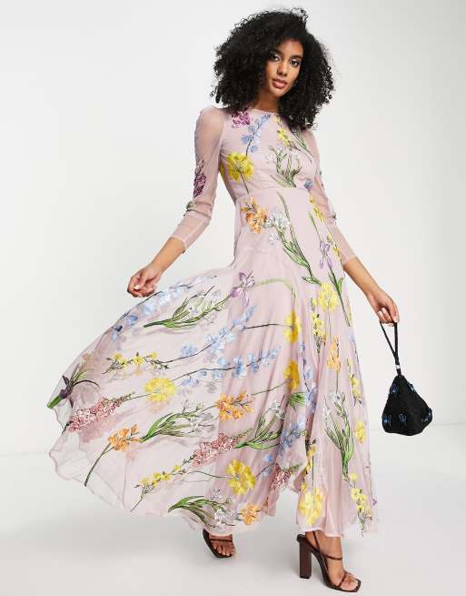 ASOS EDITION - Pink maxikjole med broderede haveblomster, 2 af 4