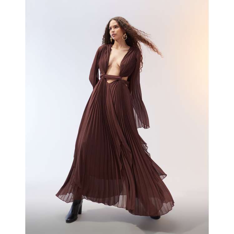 Green Wrap Pleated Midi Dress ASOS Design Petite Fallen Shoulder Maxi Dress  With Cutout Waist In