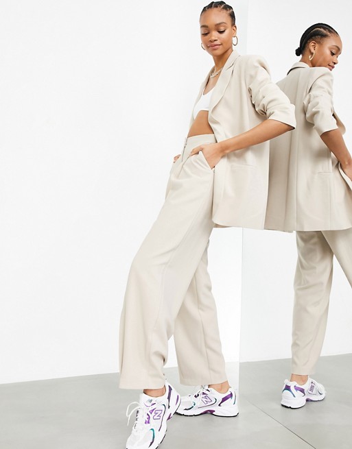 ASOS EDITION pleat from wide leg trouser in stone