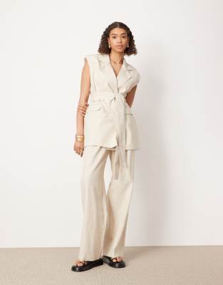 ASOS EDITION ASOS EDITION pleat front wide leg trouser co-ord in stone-Neutral