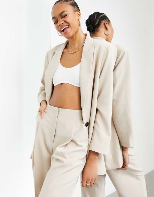 ASOS EDITION oversized blazer and wide leg trouser set in stone