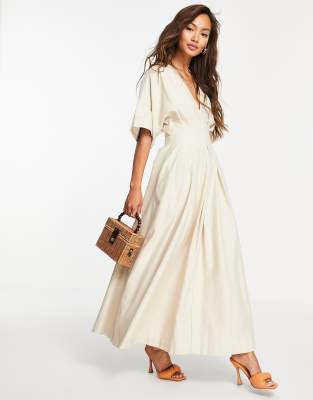 ASOS EDITION pleat waist midi dress in oatmeal | ASOS