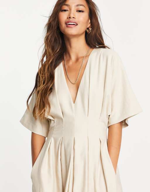 ASOS EDITION pleat waist midi dress in oatmeal, 4 of 4