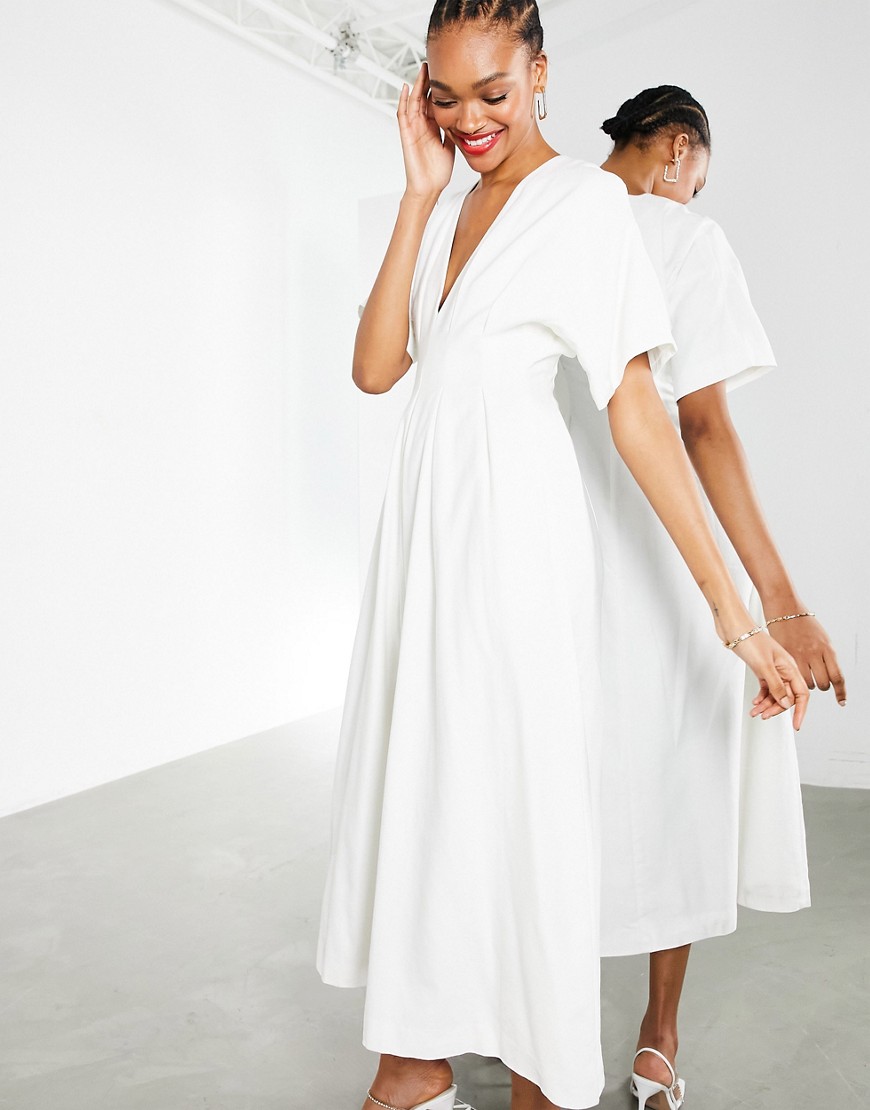 ASOS EDITION pleat waist midi dress in white