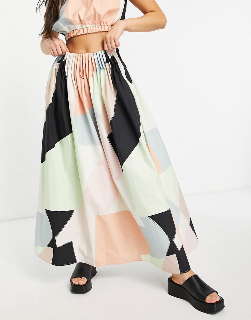 ASOS EDITION Pleat waist midi skirt in abstract print-Multi