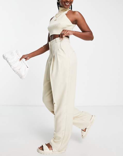 ASOS EDITION pleat waist tapered pants in stone - view 1