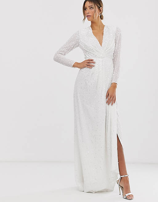 ASOS EDITION pleated plunge wrap wedding dress in sequin