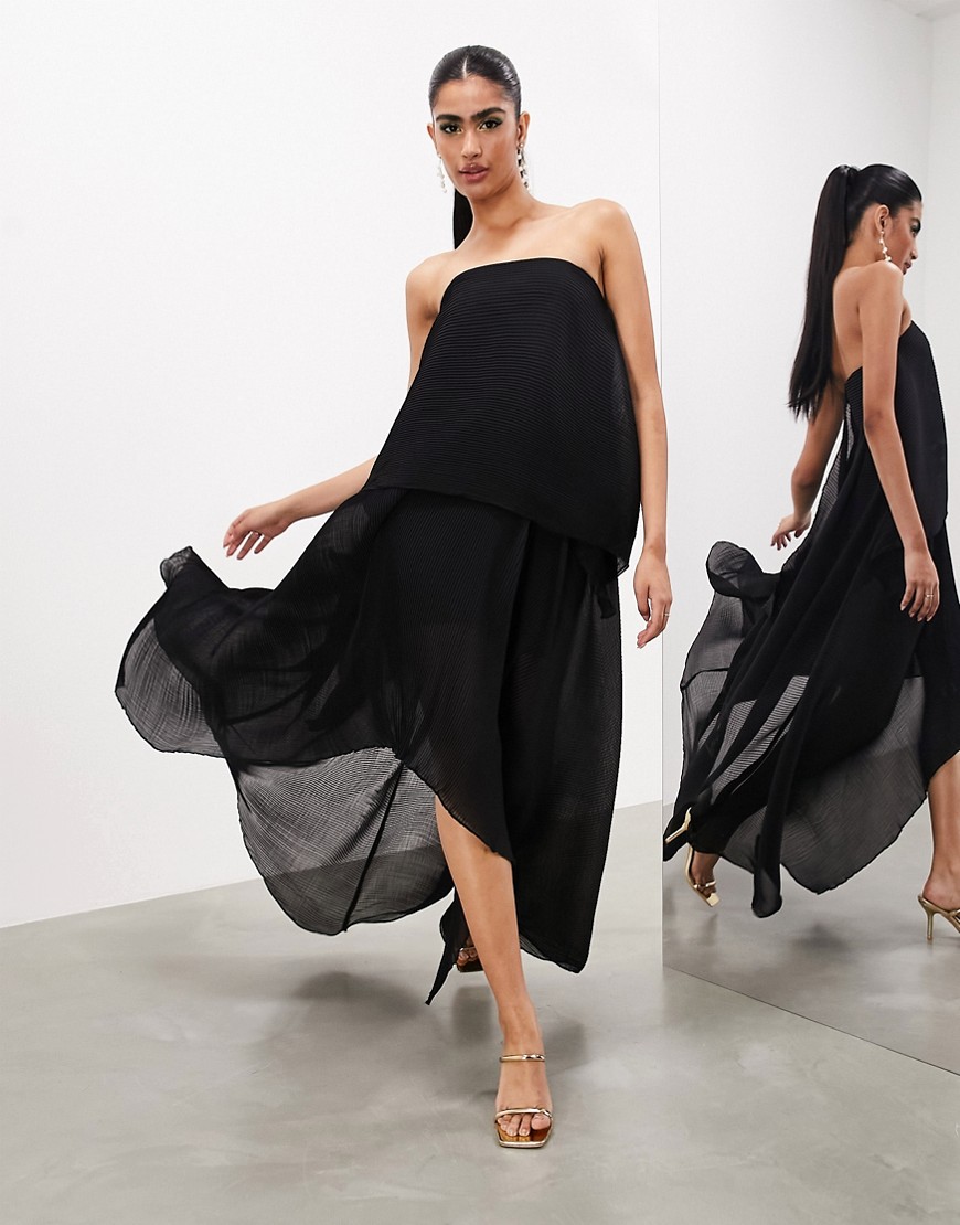 ASOS EDITION plisse bandeau high low maxi dress in black
