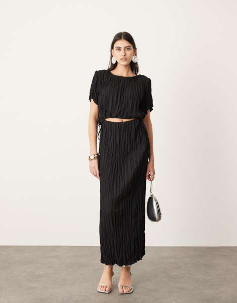 ASOS EDITION - Plissé midaxi rok met textuur in zwart, deel van co-ord set - view 1