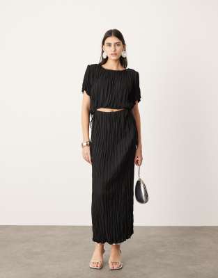 plisse textured midaxi skirt in black - part of a set-Brown