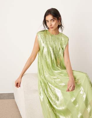 ASOS EDITION - Plissiertes Maxi-Paillettenkleid in Grün