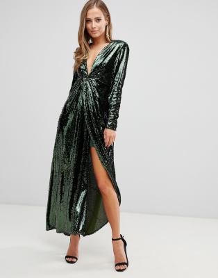 sequin plunge maxi dress