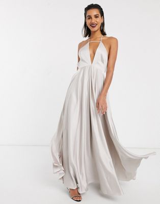 ASOS EDITION plunge cami maxi dress with full skirt-grey