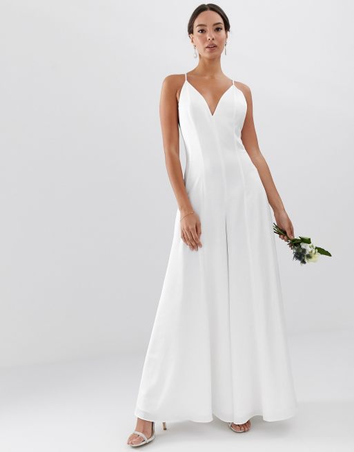 ASOS EDITION plunge cami wide leg wedding jumpsuit in satin