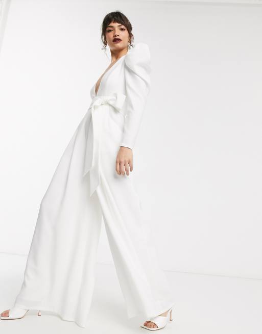 ASOS EDITION plunge wide leg jumpsuit with open back