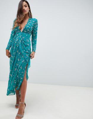 plunge wrap maxi dress