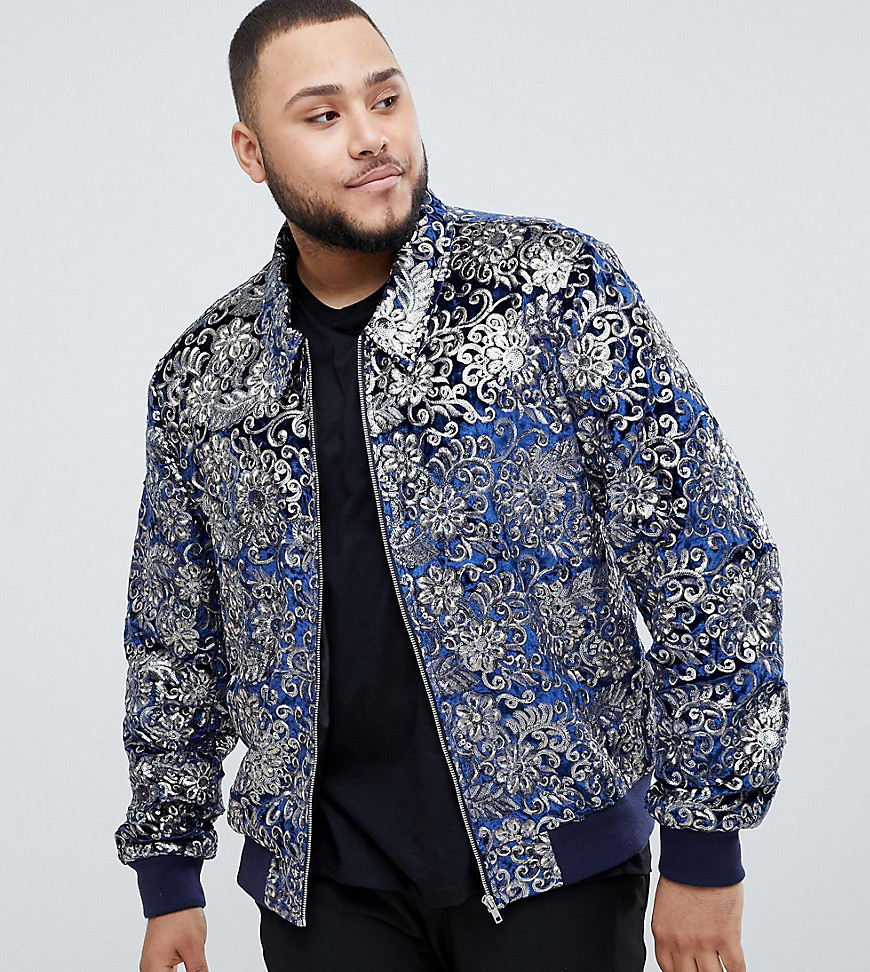 ASOS EDITION Plus - Bomber in jacquard blu navy con paillettes