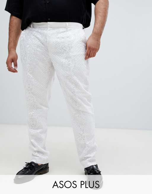 ASOS Edition - Plus - Skinny smoking met lovertjes en kant in witte satinet, 3 van 3