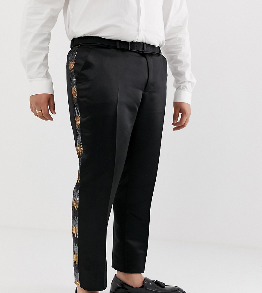 ASOS EDITION Plus skinny suit trousers in grey and gold sequins