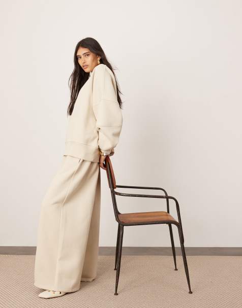 ASOS EDITION - Premium - Beige og oversized joggingbukser med vidde og sømdetaljer i kraftigt stof - view 1