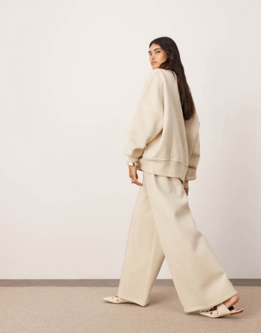 ASOS EDITION - Premium - Beige og oversized joggingbukser med vidde og sømdetaljer i kraftigt stof, 4 af 5