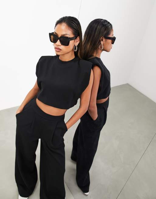 ASOS EDITION premium boxy crop top in textured jersey in black