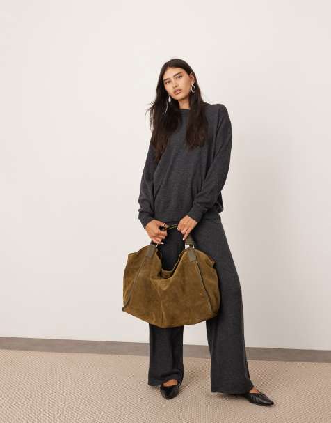 ASOS EDITION premium cashmere blend knit hooded jumper and wide leg trouser co-ord in Charcoal - view 1