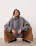 [ASOS EDITION] ASOS EDITION premium compact knit funnel neck seam detail jumper in grey marl-Multi S Grey Marl
