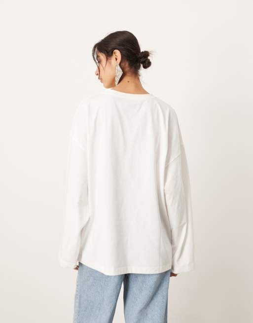 ASOS EDITION premium cotton oversized long sleeve t-shirt in white, 3 of 4