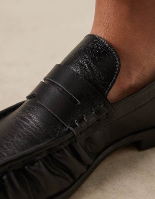 Asos black leather loafers online